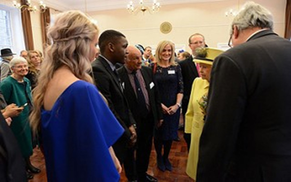 Her Majesty Queen Elizabeth II, patron of Goodenough College, meets two Abes at the College